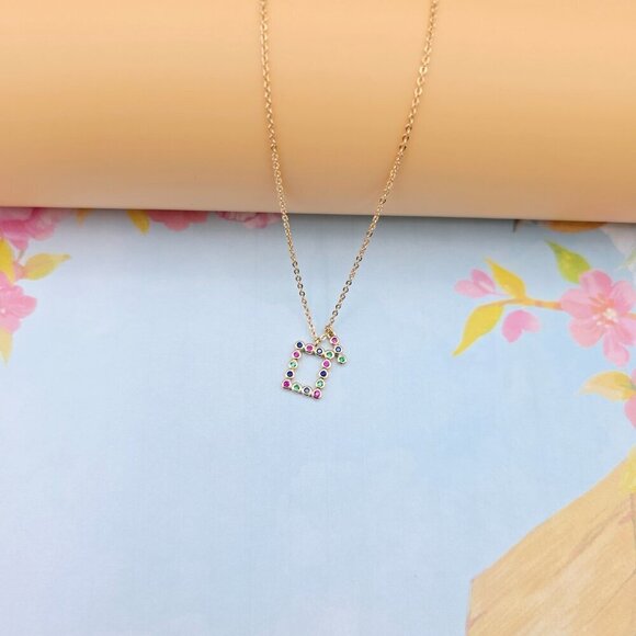 Colorful Initial Pendant Rose Gold Necklace 18+2 Inch Adjustable Chain, XPNL0105 - Picture 5 of 13